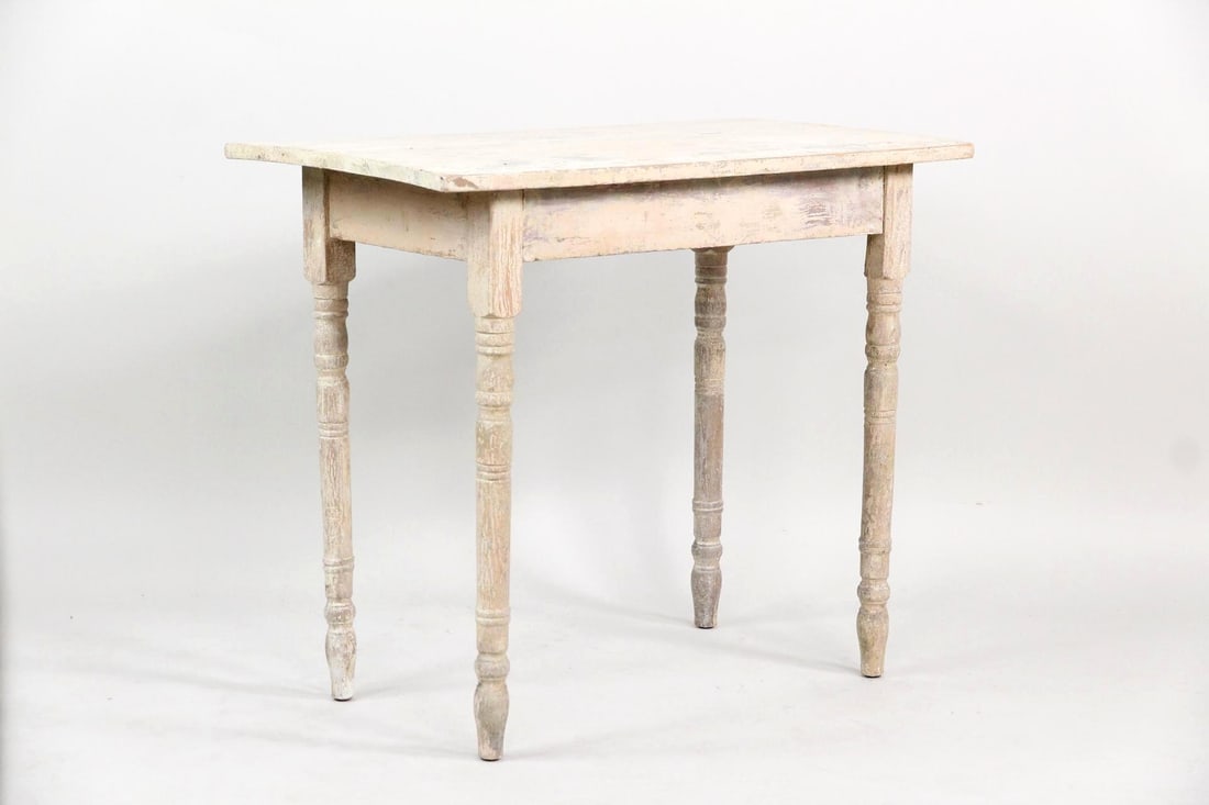 Primitive Wooden Table, Worn White Paint (1 of 11)