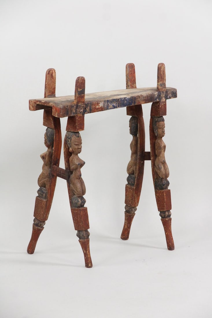 Senufo Polychrome Tribal Chair or Altar with Caryatid Legs (1 of 13)