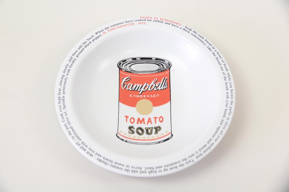Mike Bidlo Not Warhol Campbell's Soup Bowl: Mike Bidlo Not Warhol Campbell's Tomato Soup Pappa Al Pomodoro Pop Art Bowl. Mike Bidlo Not Warhol (Pappa Al Pomodoro - Il Toscanaccio - NYC) ceramic dish, numbered 125/510. Dimensions are 10 in h x