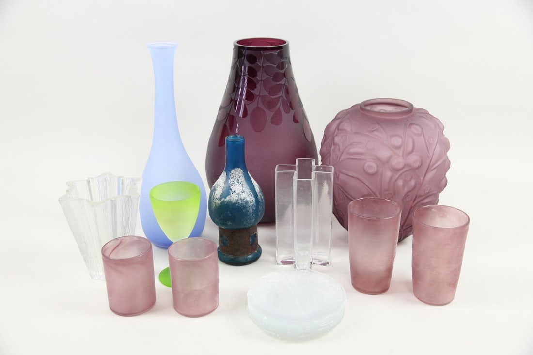 Lot of 17 Frosted Art Glass incl. Ken Benson Vase (1 of 20)