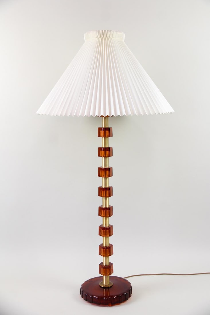 Carl Fagerlund Orrefors Amber Glass Floor Lamp (1 of 8)