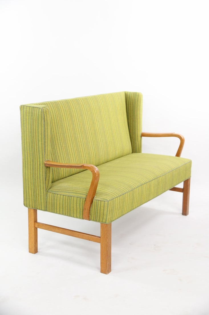 Danish Modern Wingback Settee, Bench - 10
