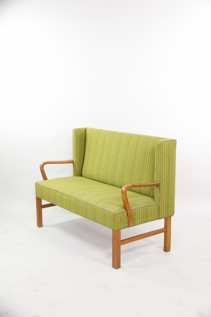 Danish Modern Wingback Settee, Bench - 12