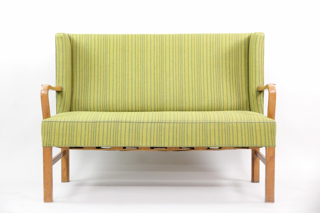 Danish Modern Wingback Settee, Bench - 6