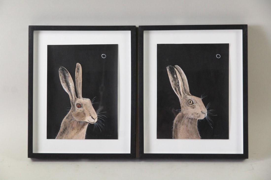 Pair of Christopher Gee Moonlit Hare Paintings (1 of 10)