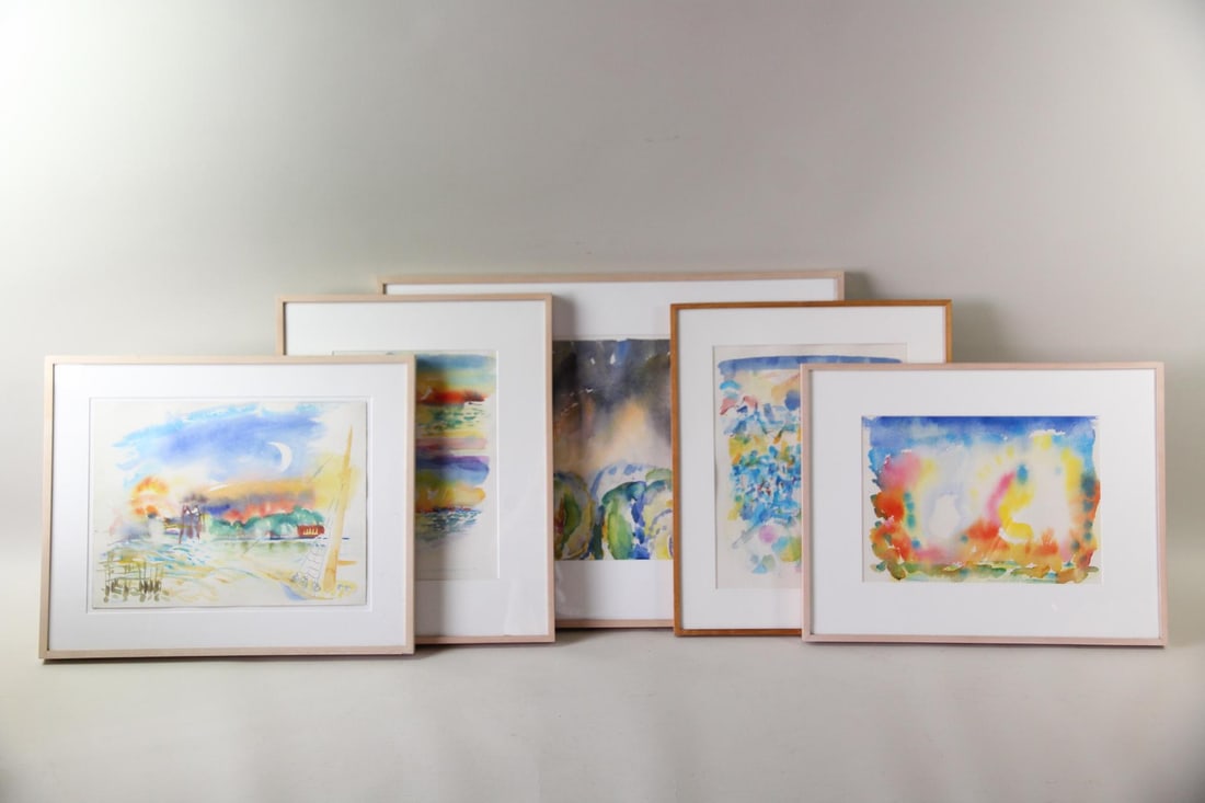 Set of 5 Fred Mitchel lExpressionist Watercolor Landscape Paintings (1 of 19)