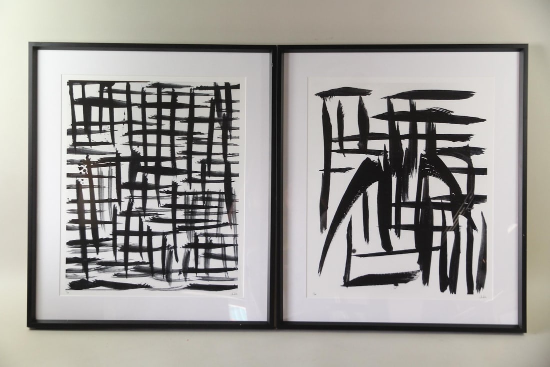 Pair of Jan Erika "Cross Hatch" Abstract B&W Prints (1 of 12)