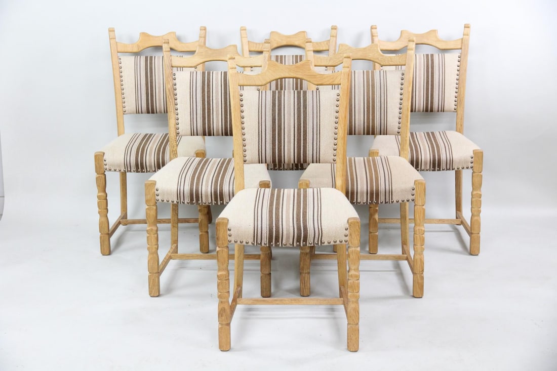 Set of 6 Brutalist Oak Dining Chairs, Henning Kjaernulf (1 of 13)