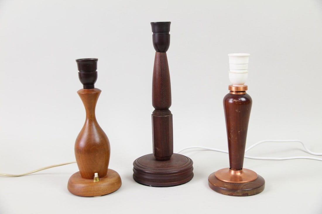 Lot of 3 Minimalist Assorted Wood Table Lamps (1 of 12)