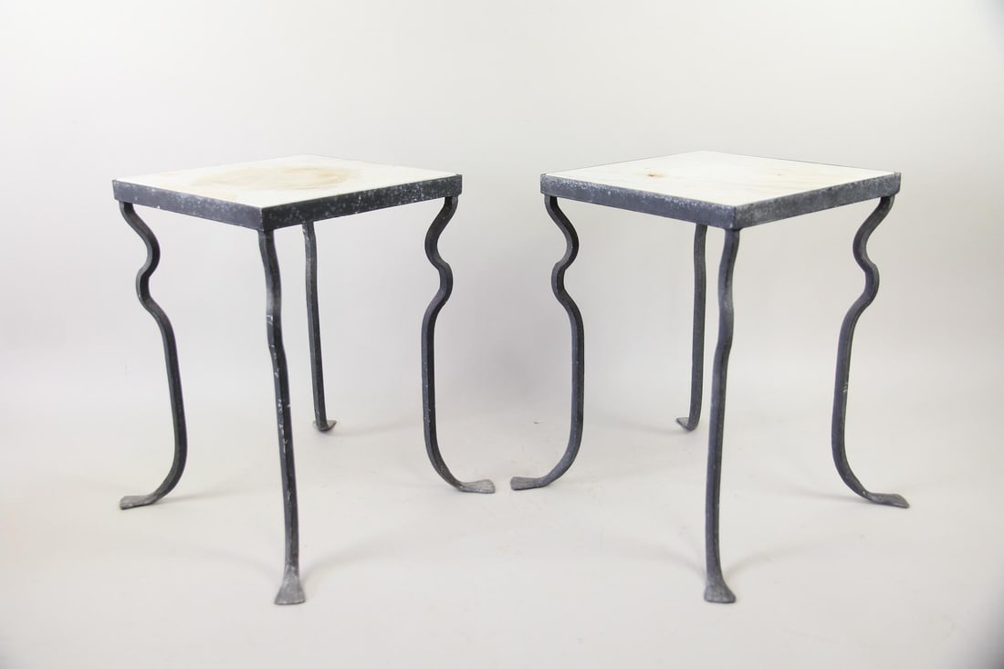 Pair of Wrought Iron Squiggle Leg Marble Top Side Tables (1 of 10)
