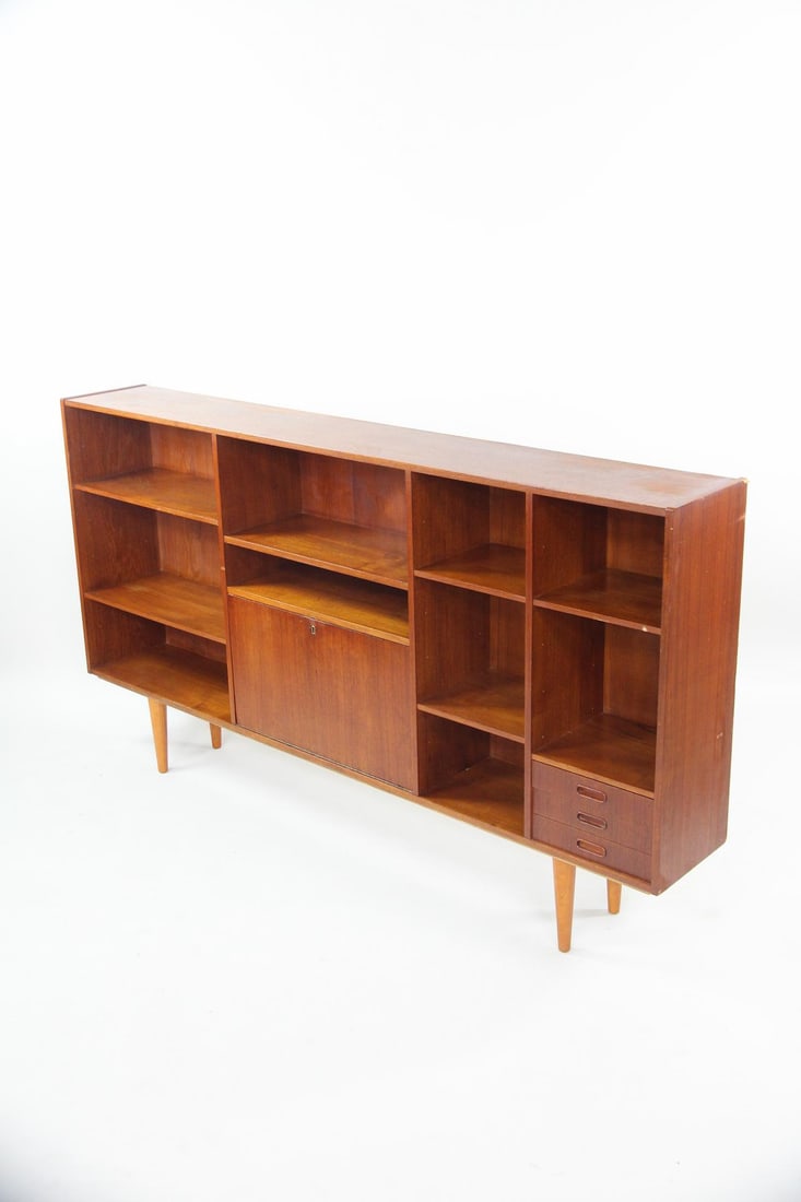 Teak Bookcase Credenza with Mirrored Storage (1 of 12)