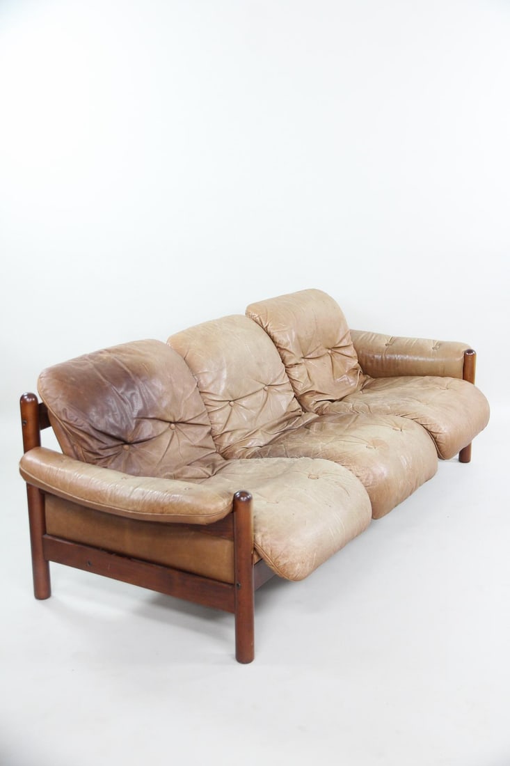 Danish Tufted Leather Sofa, 3-Seater (1 of 14)