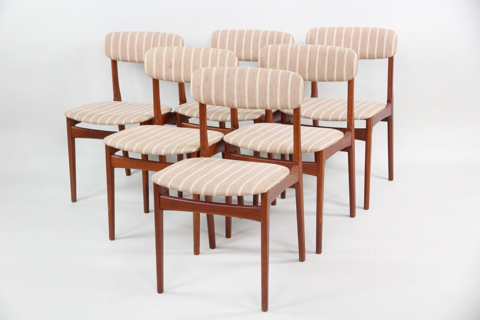 Set of 6 Danish Teak Chairs, Striped Upholstery (1 of 11)