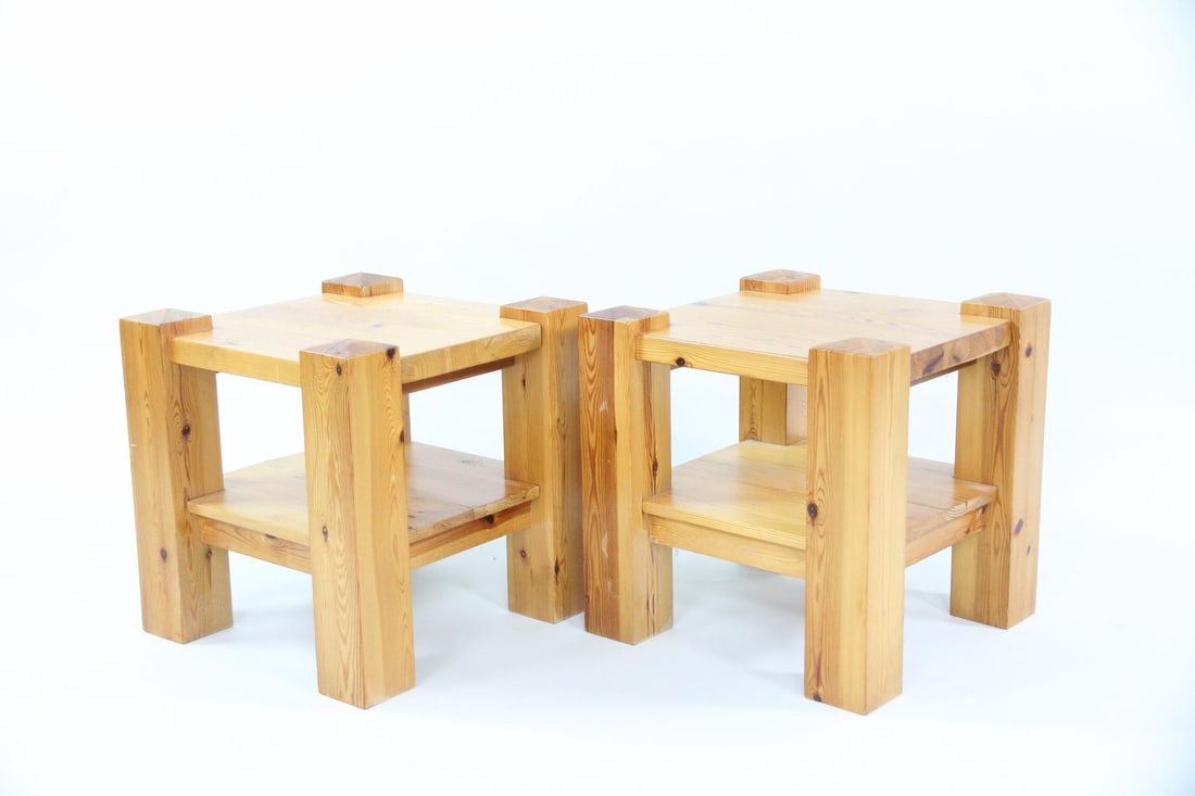 Pair of Brutalist Chunky Pine End Tables (1 of 9)