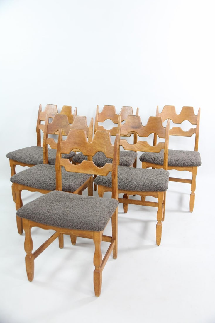 Set of 6 "Razorblade" Dining Chairs with Boucle, Henning Kjaernulf (1 of 16)
