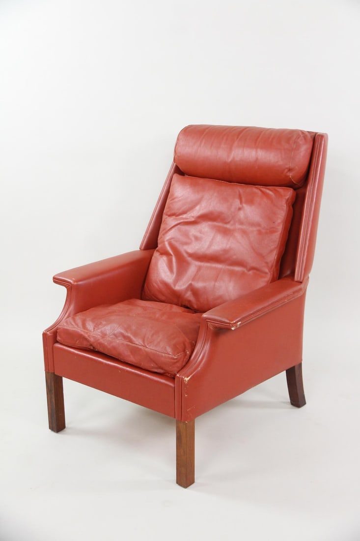 Danish Highback Red Leather Armchair (1 of 17)