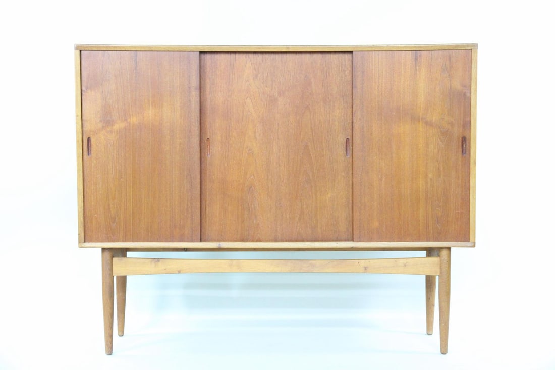 Teak Tall Sideboard Credenza with Sliding Doors (1 of 12)