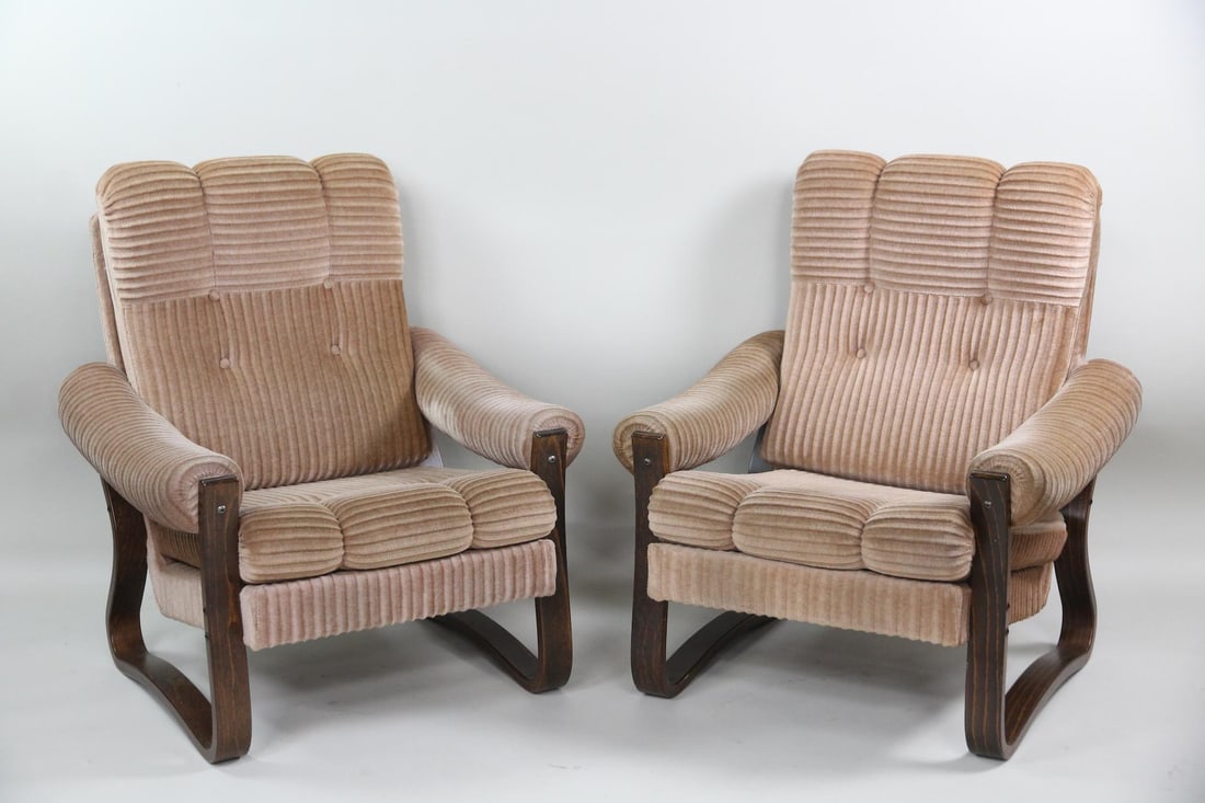 Pair of Corduroy Bentwood Lounge Chairs (1 of 13)