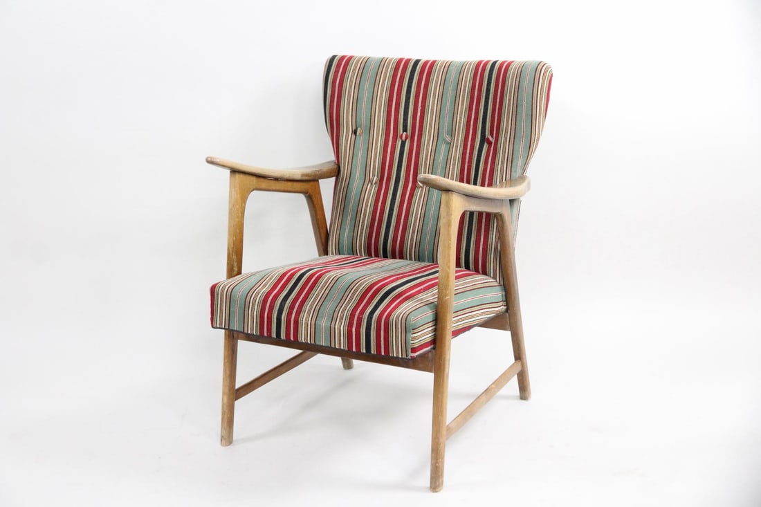 Sculptural Wingback Lounge Chair, Striped Upholstery (1 of 16)