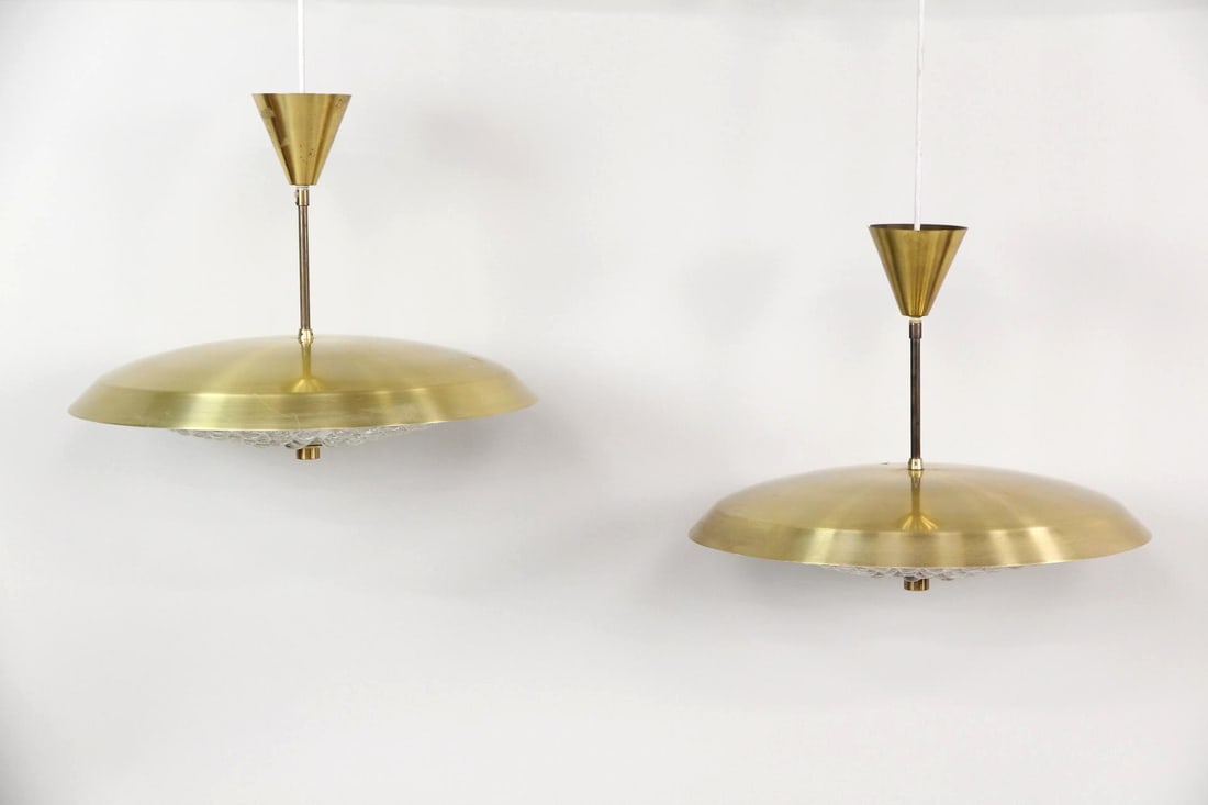 Pair of Carl Fagerlund Brass & Glass Pendant Ceiling Lamps (1 of 9)