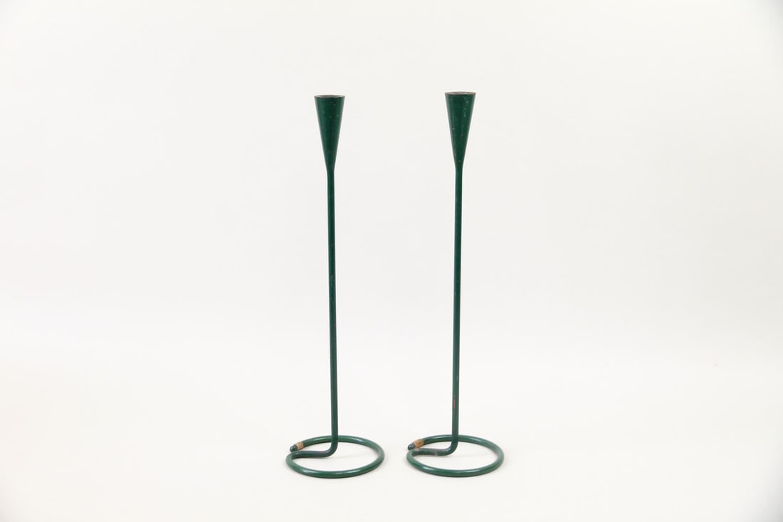 Pair of Arthur Umanoff Candle Holders, Green Iron (1 of 8)