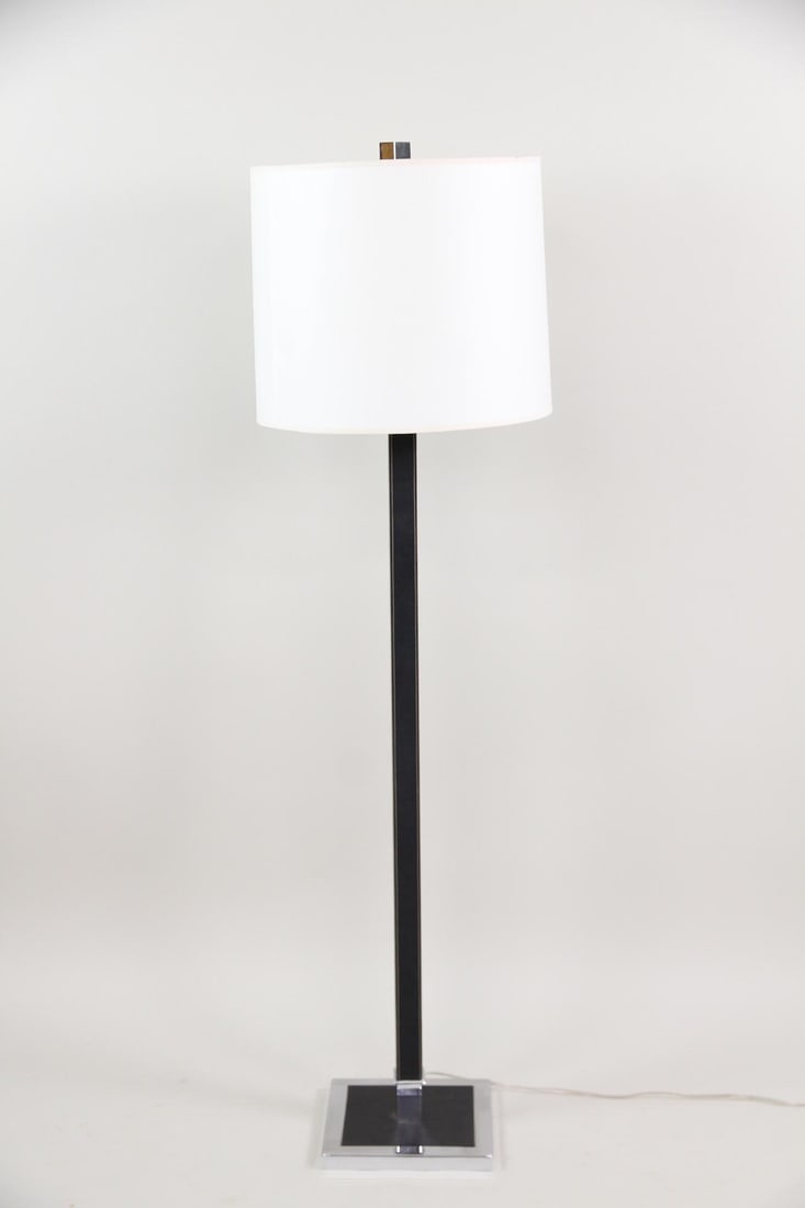 Ralph Lauren Black Leather & Chrome Floor Lamp (1 of 10)