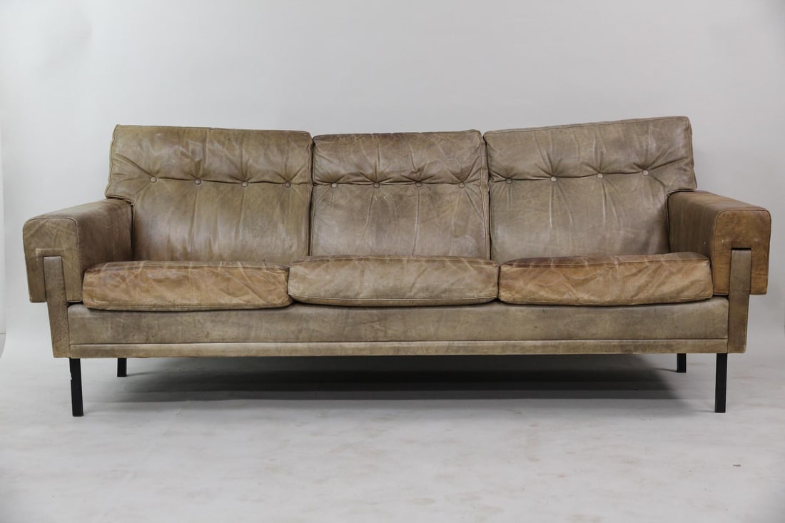 Danish Modern Gray Leather Sofa (1 of 15)