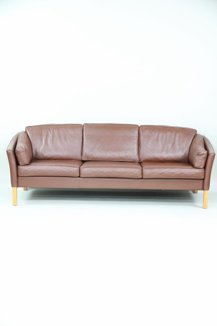 Brown 3 Seat Leather Sofa, Borge Mogensen (1 of 14)