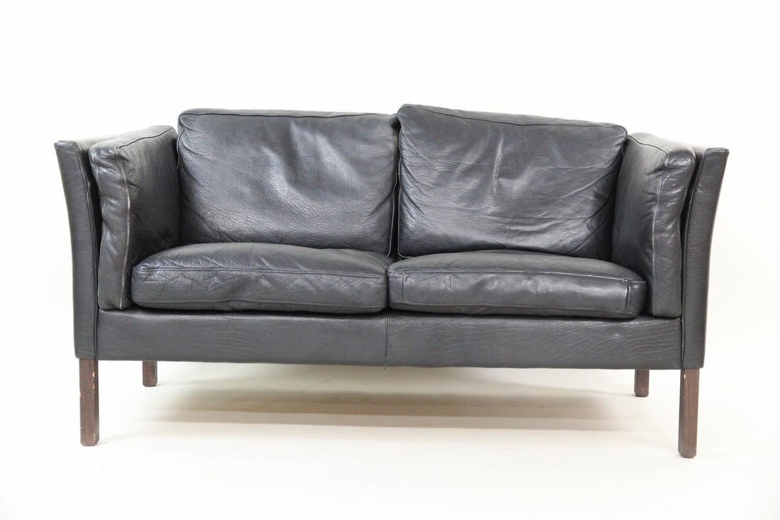 Mid-century Modern Black Leather 2-Seat Sofa, Stouby (1 of 13)