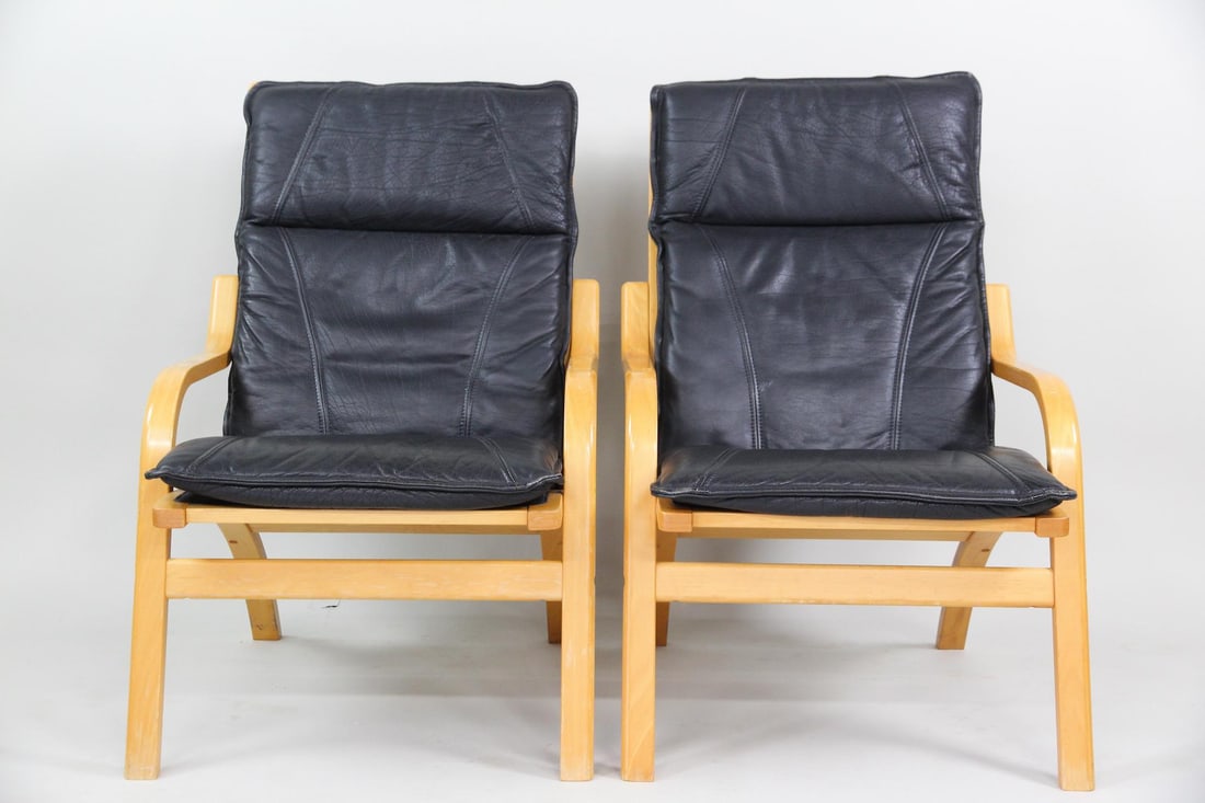Pair of Stouby Bentwood & Black Leather Lounge Chairs (1 of 18)