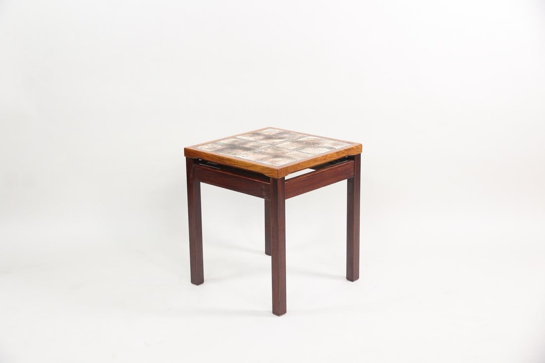 Teak & Rosewood Side Table with Abstract Tile Top (1 of 8)