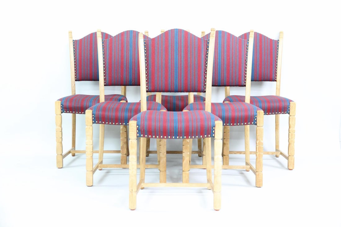 Set of 6 Rustic Oak Dining Chairs, Henning Kjaernulf (1 of 15)