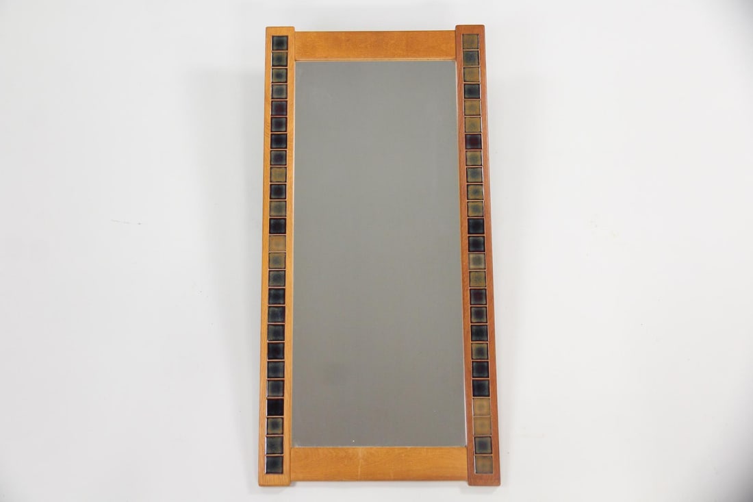Scandinavian Oak Mirror with Ceramic Tile Inlay (1 of 9)
