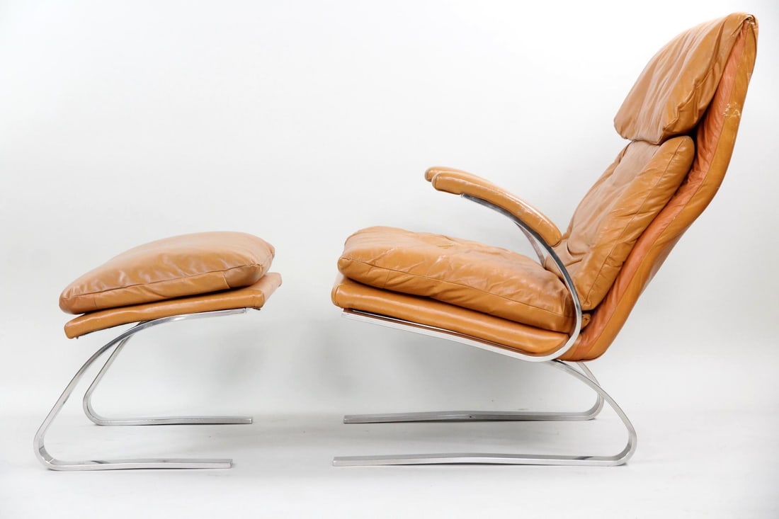 Cognac Leather Lounge Chair & Ottoman (1 of 14)