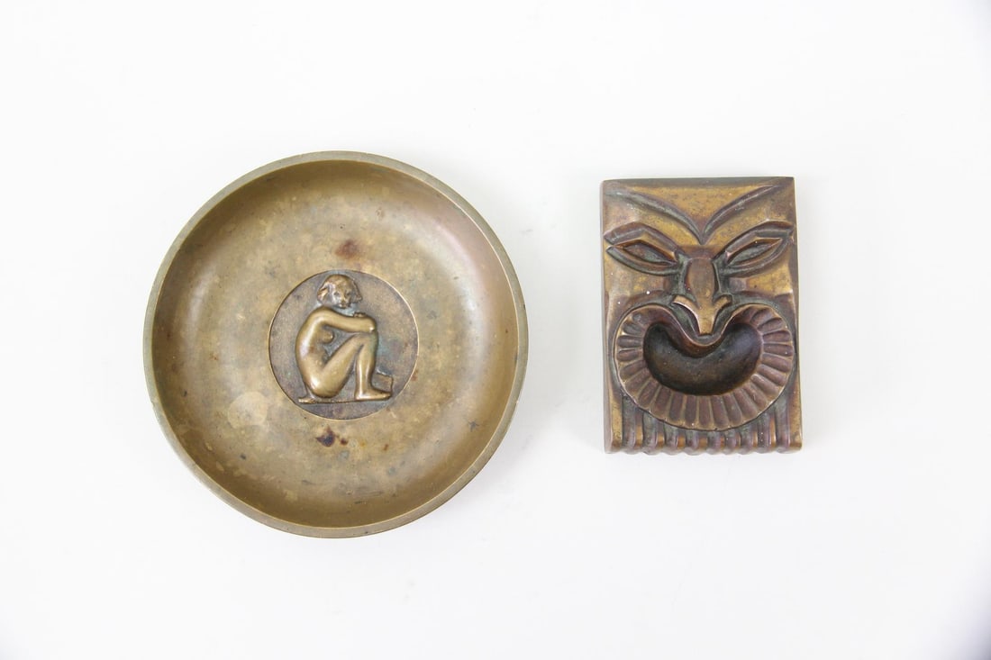 Pair of Cast Bronze Items, Argentor Deco Nude Dish & Polynesian Wall Art (1 of 10)
