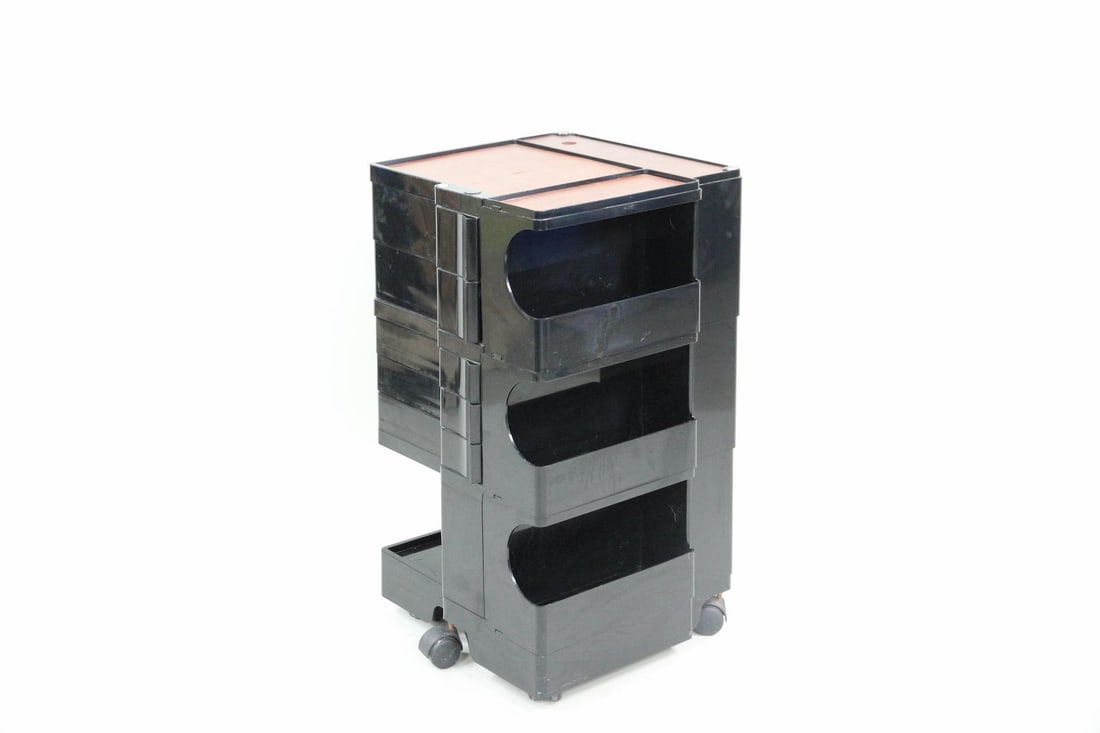 Joe Columbo Black Plastic Utility Cart and Wood Boby Trolley Top (1 of 11)