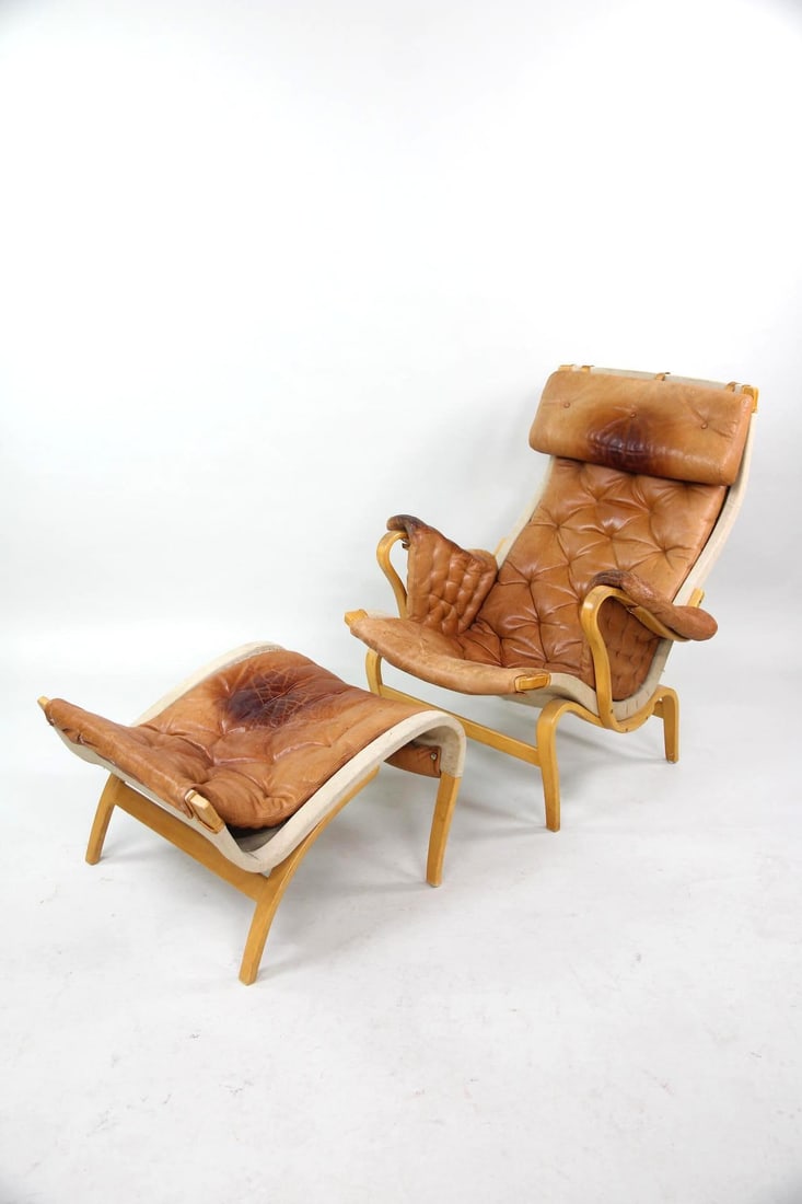 Bruno Mathsson for Dux Pernilla Leather Lounge Chair & Ottoman, 2 of 2 (1 of 18)