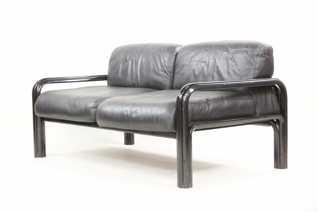 Gae Aulenti for Knoll Black Leather 2-Seater Sofa (1 of 18)