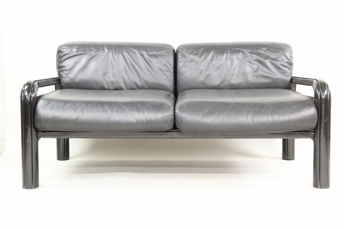 Gae Aulenti for Knoll Black Leather 2-Seater Sofa (1 of 19)