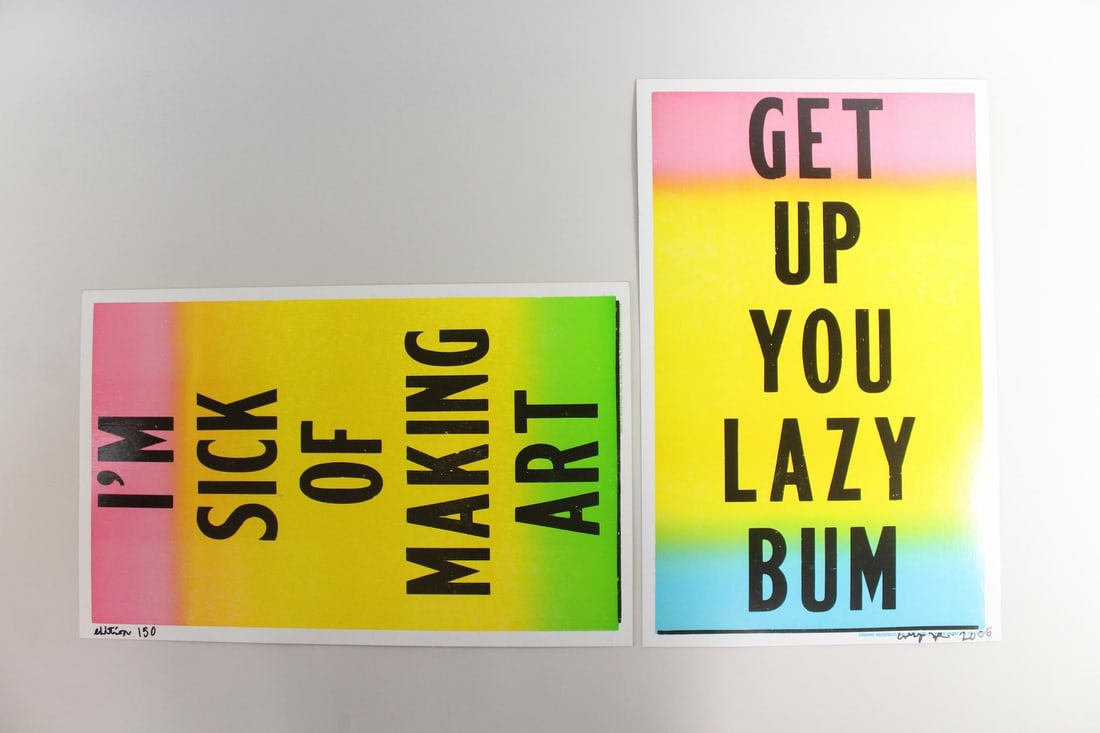 Cary Leibowitz Diptych "I'm Sick of Making Art / Get Up You Lazy Bum" (1 of 8)