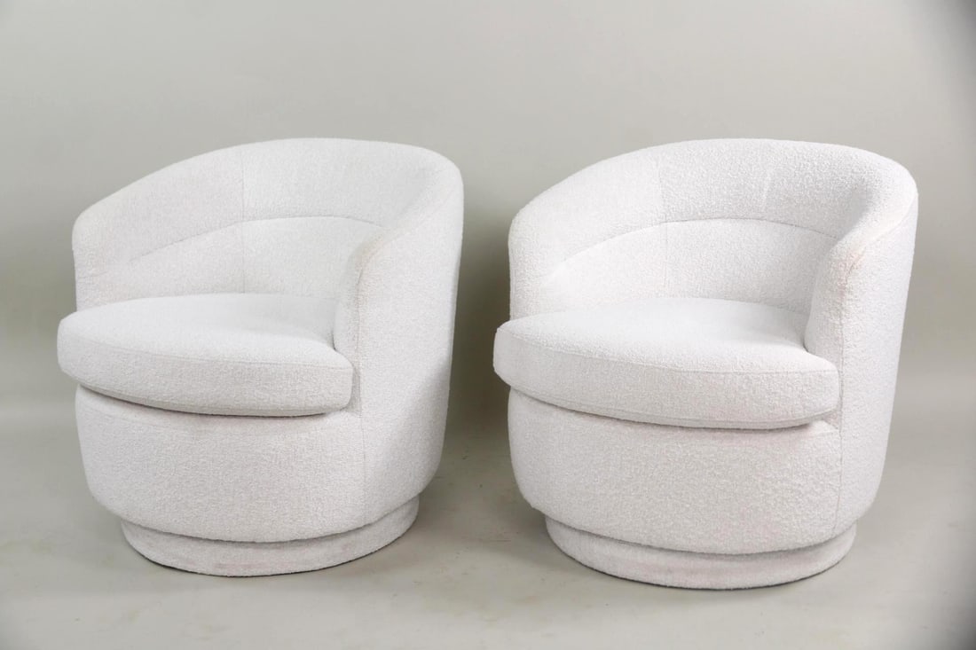 Pair of West Elm Swivel Tub Chairs, Boucle Fabric (1 of 13)