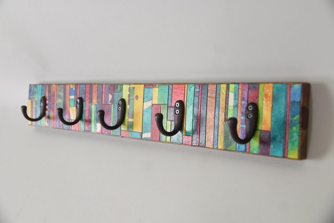 Colorful Mosaic & Metal Coat Rack, Artist Signed (1 of 7)
