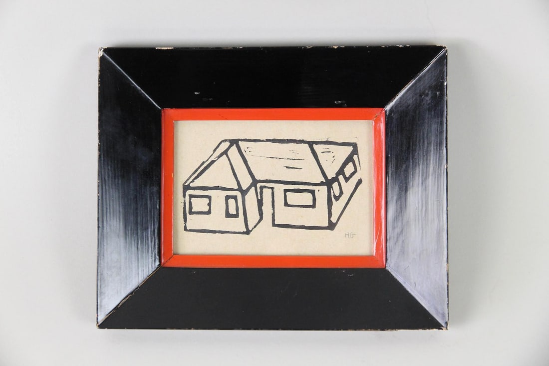 Hugo Guinness Block Print of a House in Folky Frame (1 of 8)
