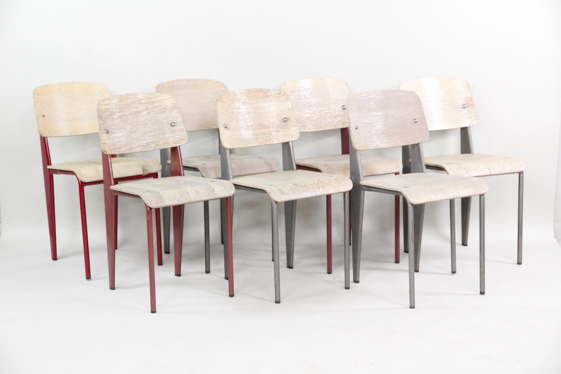 Lot of 7 Grey and Red Jean Prouve "Standard" Chairs (1 of 20)