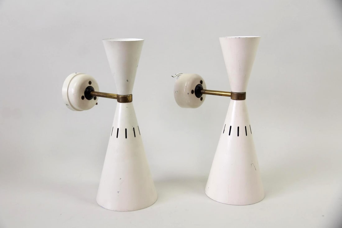 Pair of Italian Mid-century Modern Sconces, White Metal (1 of 10)