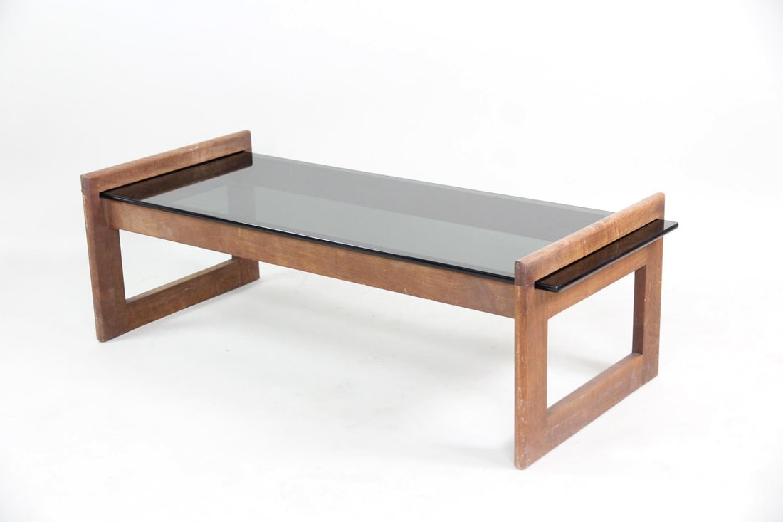 Minimalist Wood & Smoked Glass Floating Coffee Table (1 of 8)