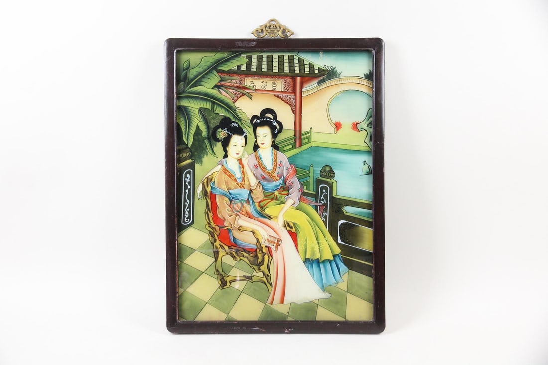 Chinese Reverse Glass Painting, Two Women (1 of 10)