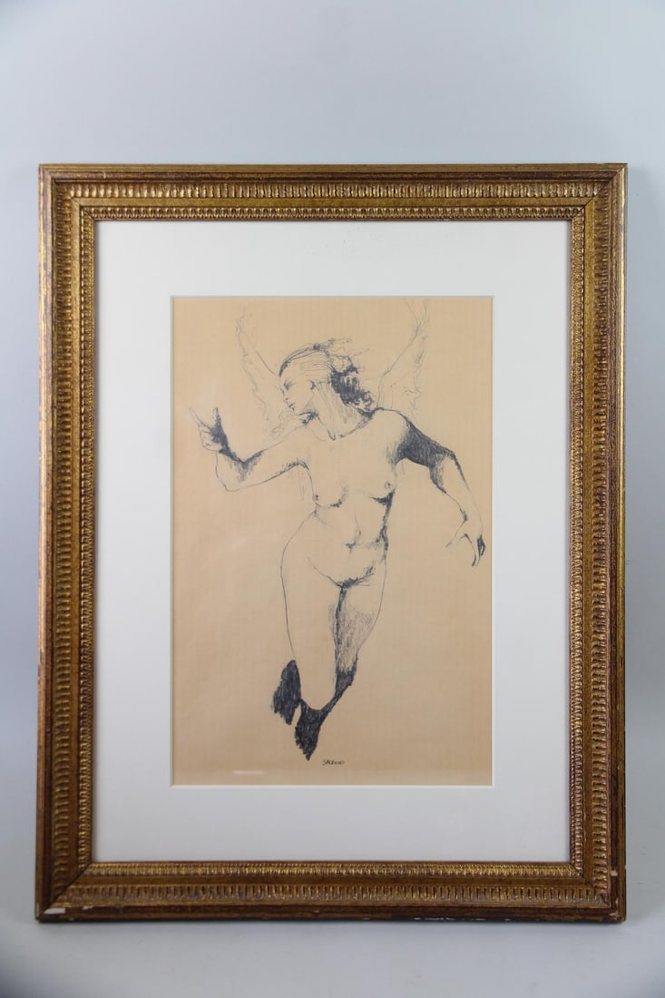 Drawing of an Angelic Nude Woman, Signed (1 of 10)