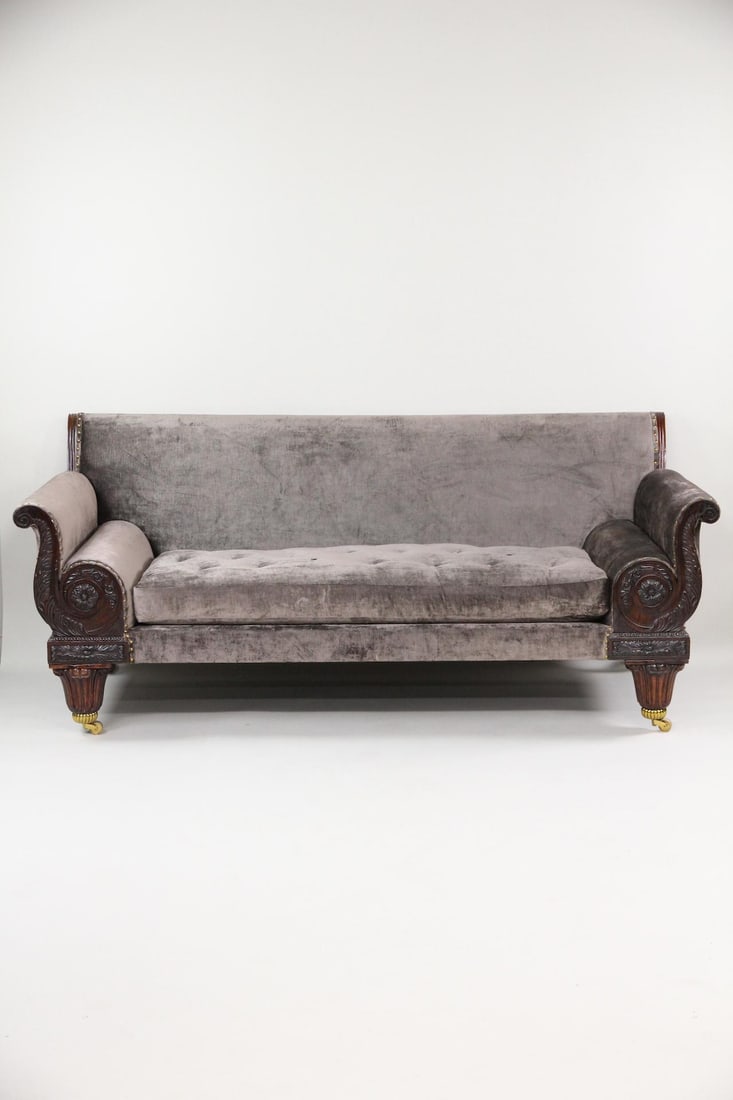 George IV Style Rosewood Velvet Upholstered Sofa (1 of 13)
