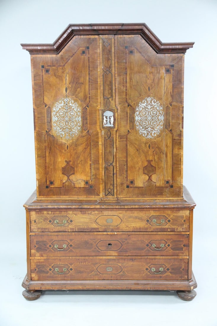 18th C. Ornate Baroque Cabinet Inlaid, Adam & Eve (1 of 20)